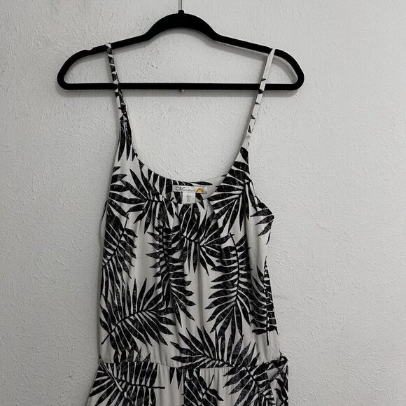 C&C California Black Palm Print Tropical Jumpsuit Wide Leg Size LARGE Sleeveless - Picture 2 of 14